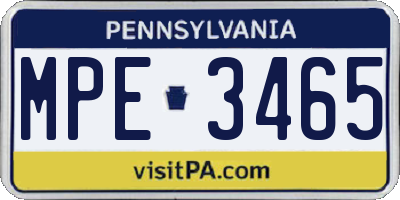 PA license plate MPE3465