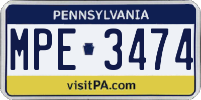 PA license plate MPE3474