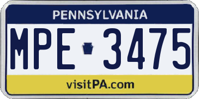 PA license plate MPE3475