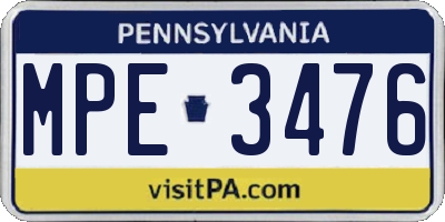 PA license plate MPE3476
