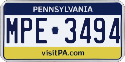 PA license plate MPE3494