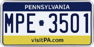 PA license plate MPE3501