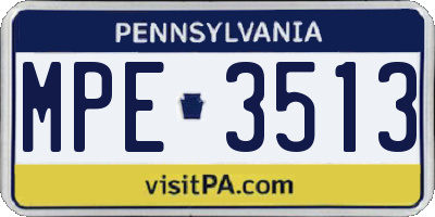 PA license plate MPE3513
