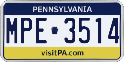 PA license plate MPE3514