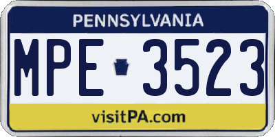 PA license plate MPE3523