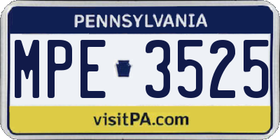 PA license plate MPE3525
