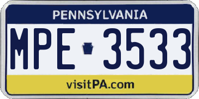 PA license plate MPE3533