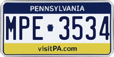 PA license plate MPE3534