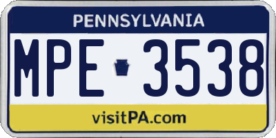 PA license plate MPE3538
