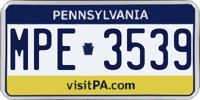 PA license plate MPE3539