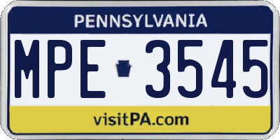 PA license plate MPE3545