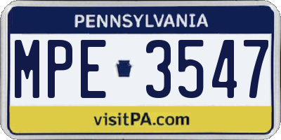 PA license plate MPE3547