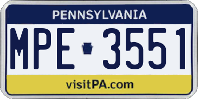 PA license plate MPE3551