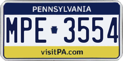 PA license plate MPE3554