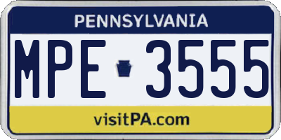 PA license plate MPE3555