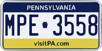 PA license plate MPE3558