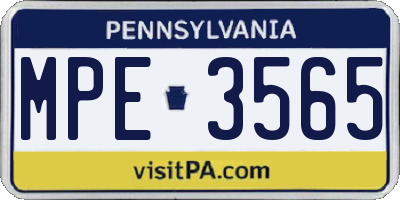 PA license plate MPE3565