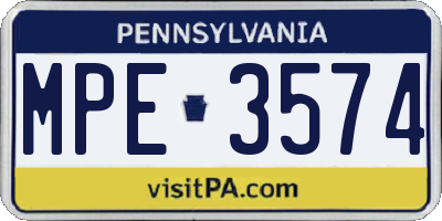 PA license plate MPE3574