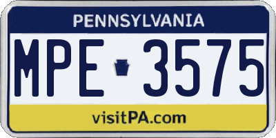 PA license plate MPE3575
