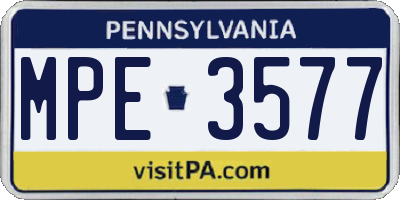 PA license plate MPE3577