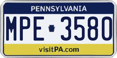 PA license plate MPE3580