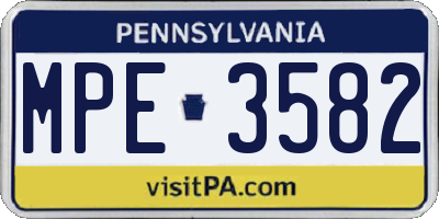 PA license plate MPE3582