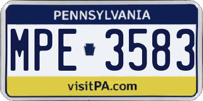 PA license plate MPE3583