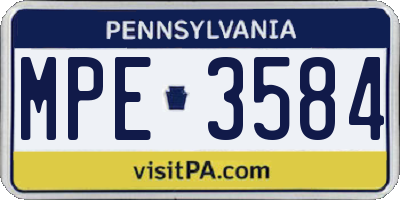 PA license plate MPE3584