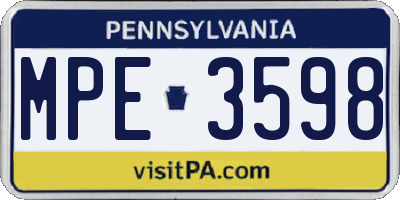 PA license plate MPE3598