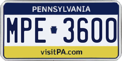 PA license plate MPE3600