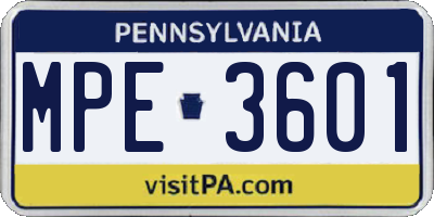 PA license plate MPE3601