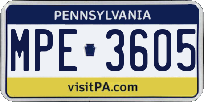 PA license plate MPE3605