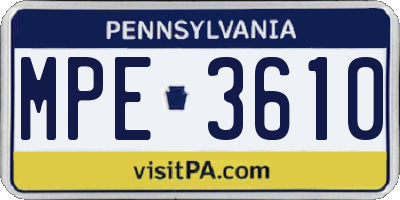 PA license plate MPE3610