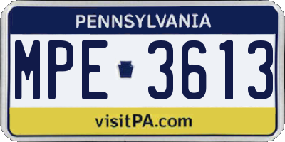 PA license plate MPE3613