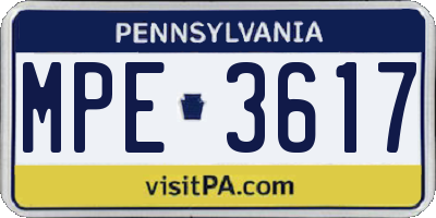 PA license plate MPE3617