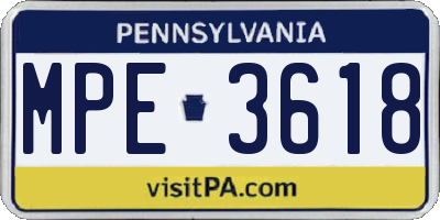 PA license plate MPE3618