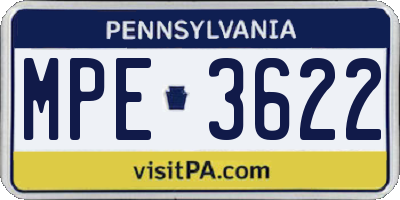 PA license plate MPE3622