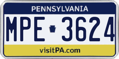 PA license plate MPE3624