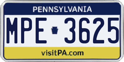 PA license plate MPE3625