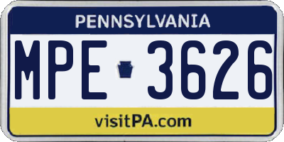 PA license plate MPE3626