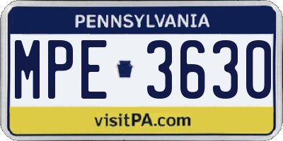 PA license plate MPE3630