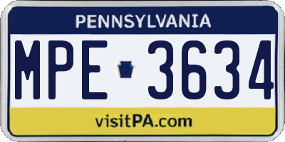 PA license plate MPE3634