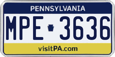 PA license plate MPE3636
