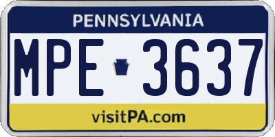 PA license plate MPE3637