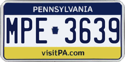 PA license plate MPE3639