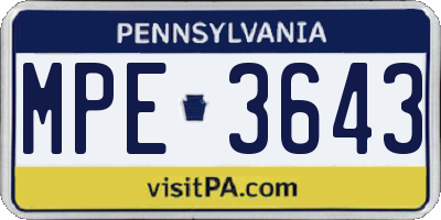 PA license plate MPE3643