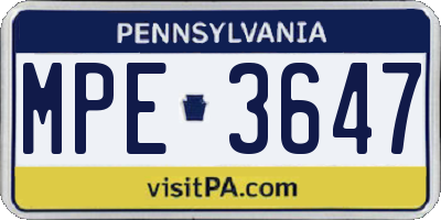 PA license plate MPE3647
