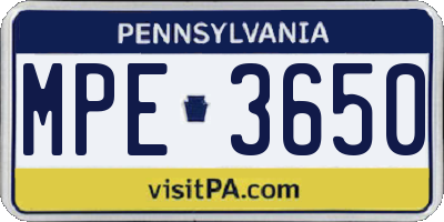 PA license plate MPE3650