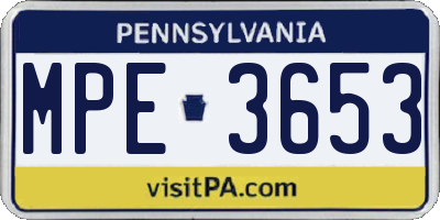 PA license plate MPE3653