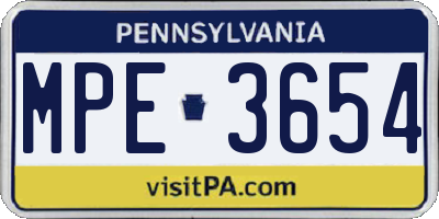 PA license plate MPE3654